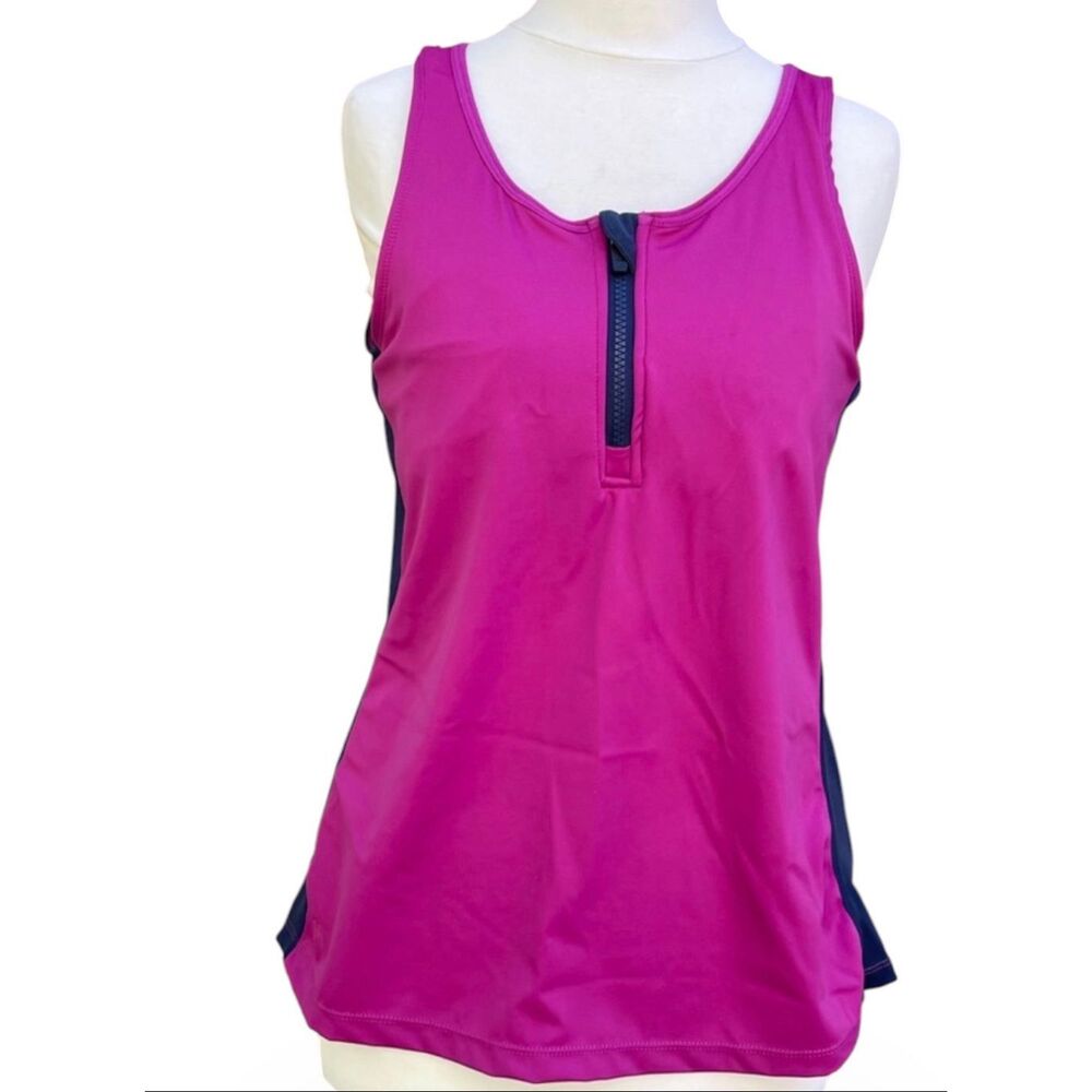 Ruby Ribbon Zip Front Sport Demi Tank Orchid/French Navy Size 34 New